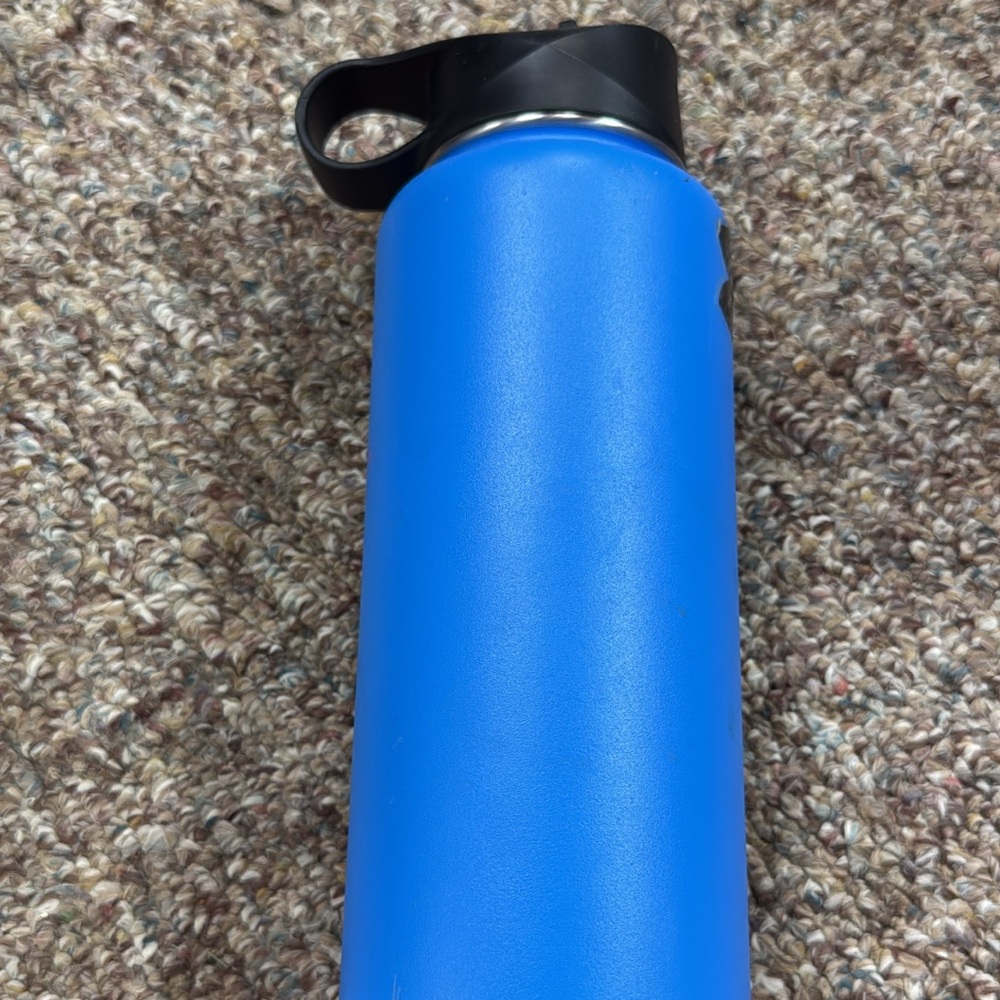 Blue Water Bottle with Black Lid